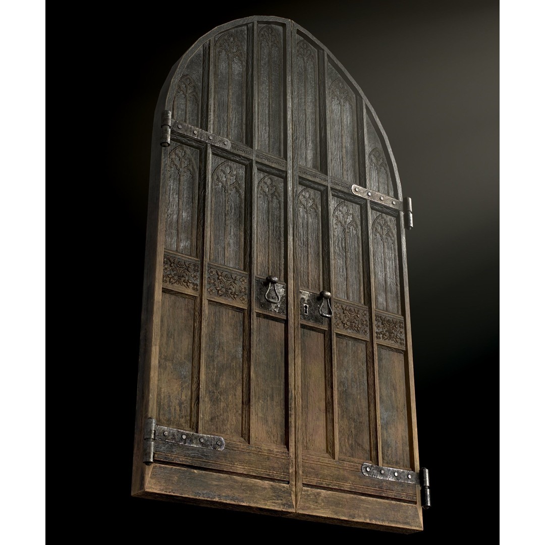 Medieval Wooden Door 3D Model – Low Poly Game Asset, FBX, PBR - View 9