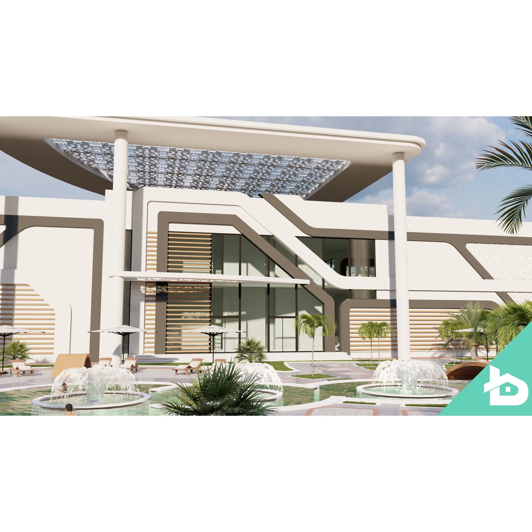 Hotel Complex 3D Model – Modern Architectural Design with Pool & Park - View 10