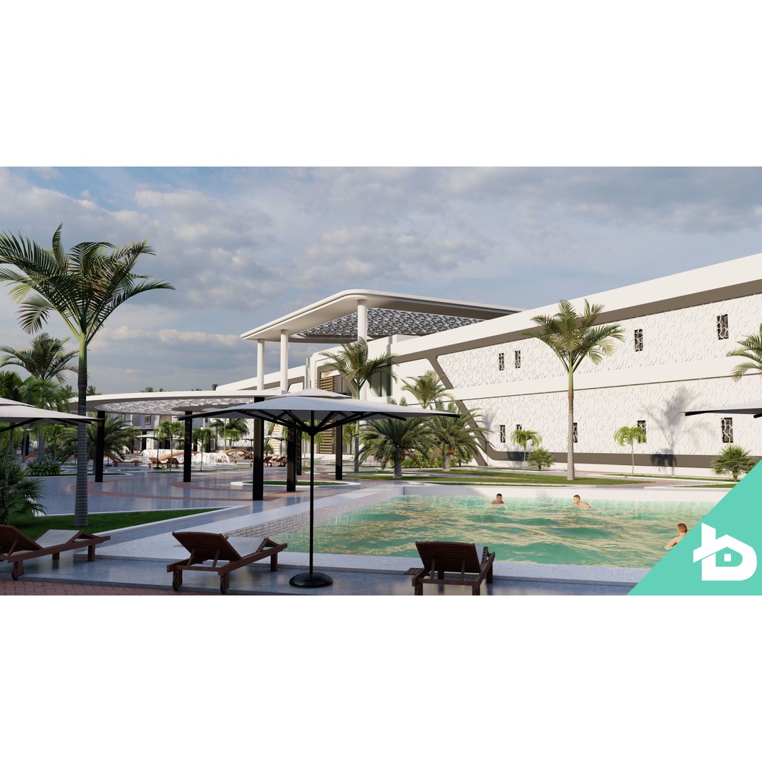 Hotel Complex 3D Model – Modern Architectural Design with Pool & Park - View 11