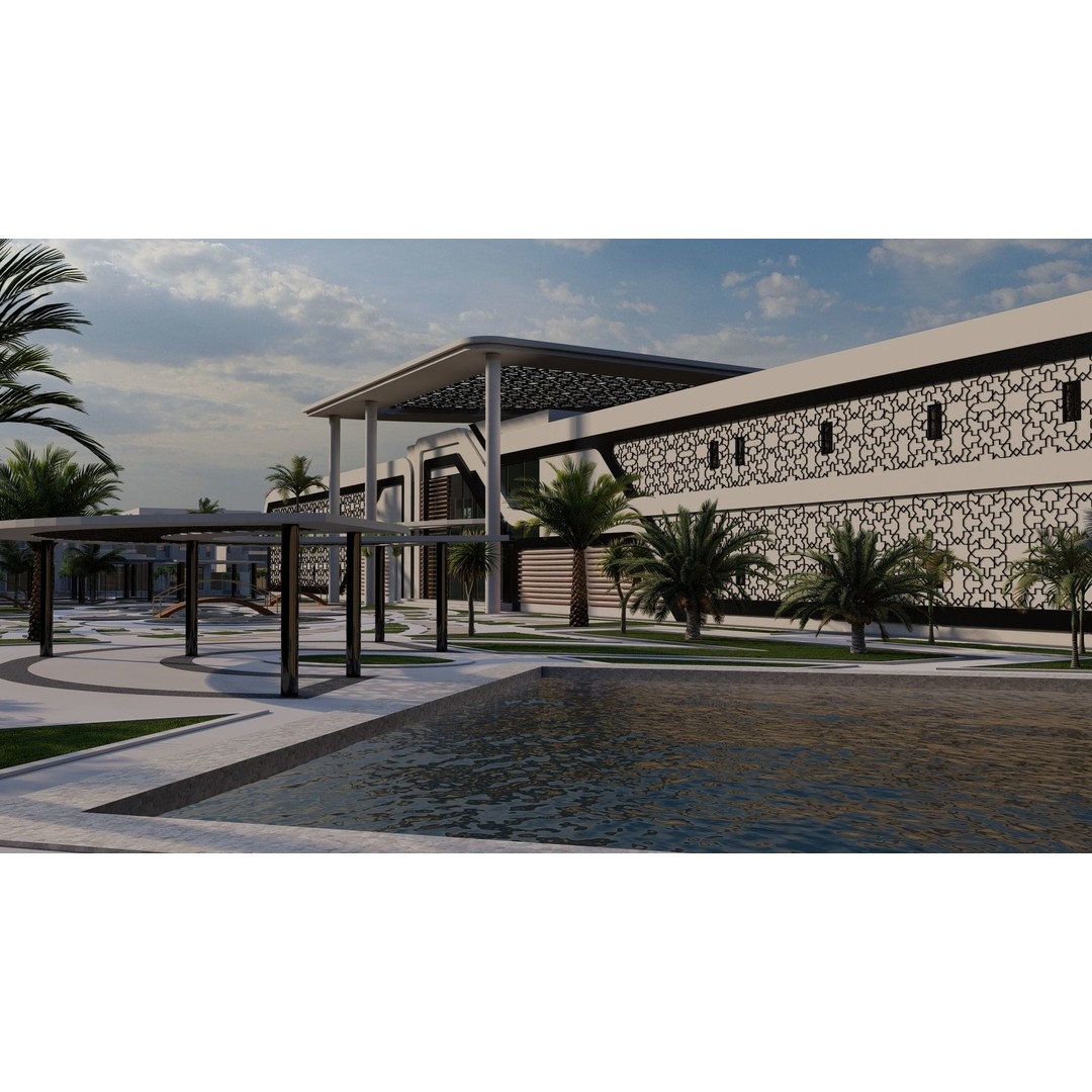 Hotel Complex 3D Model – Modern Architectural Design with Pool & Park - View 13