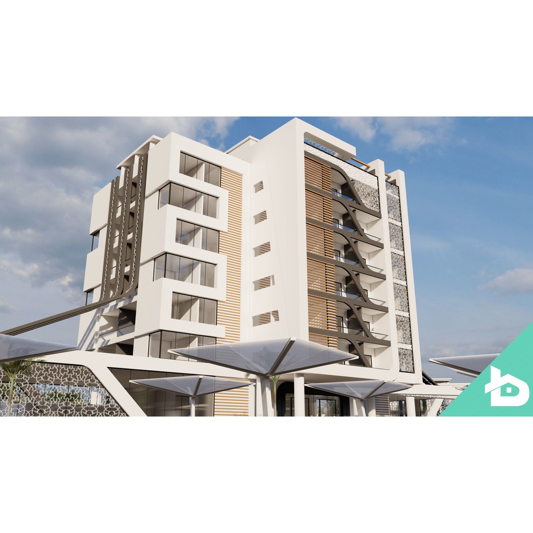 Hotel Complex 3D Model – Modern Architectural Design with Pool & Park - View 5