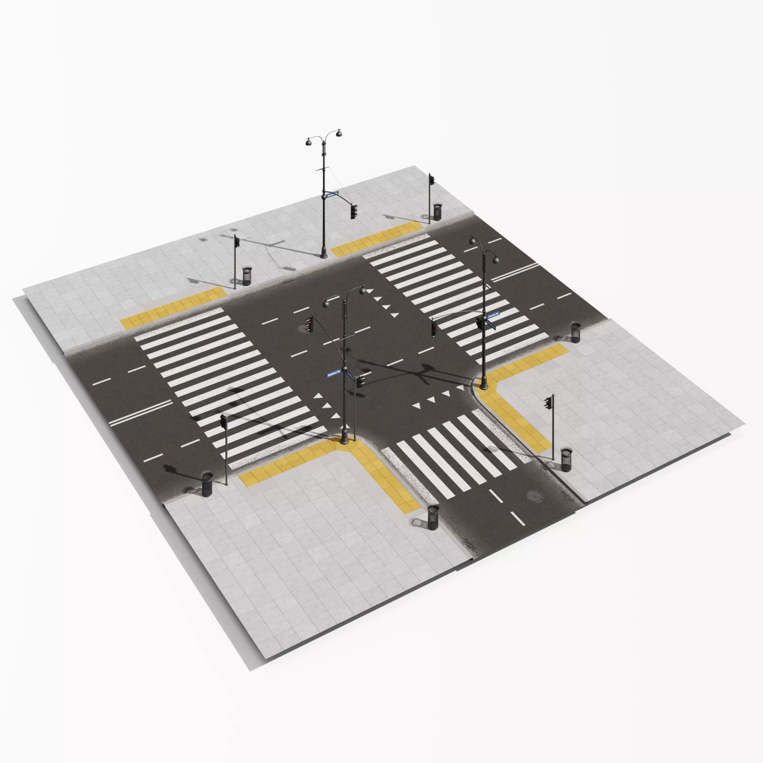 Road Segments 3D Model – Modular Infrastructure Elements, PBR - View 15