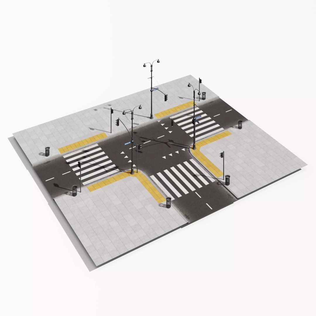 Road Segments 3D Model – Modular Infrastructure Elements, PBR - View 18