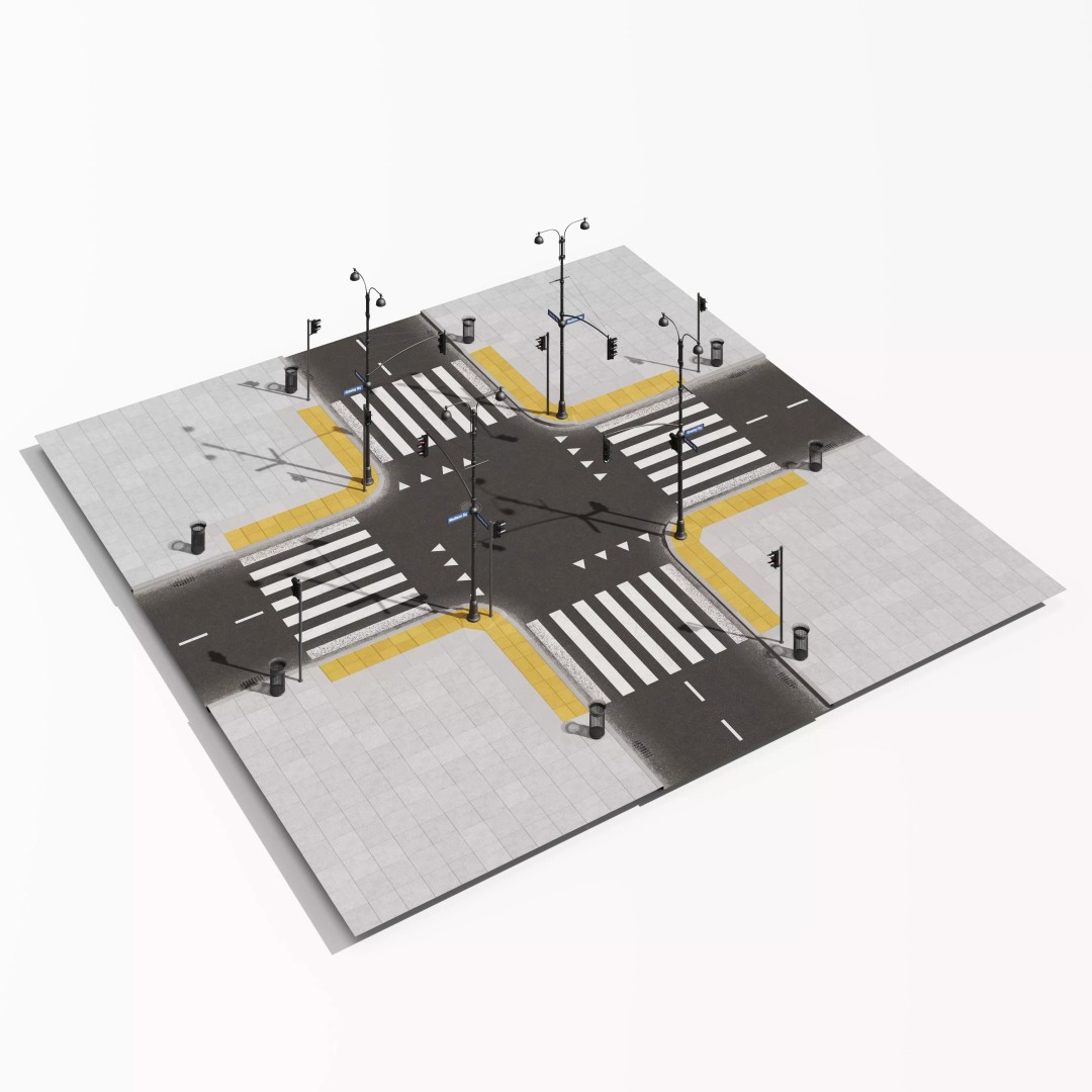 Road Segments 3D Model – Modular Infrastructure Elements, PBR - View 21