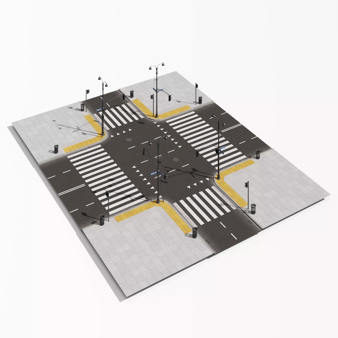 Road Segments 3D Model – Modular Infrastructure Elements, PBR - View 24