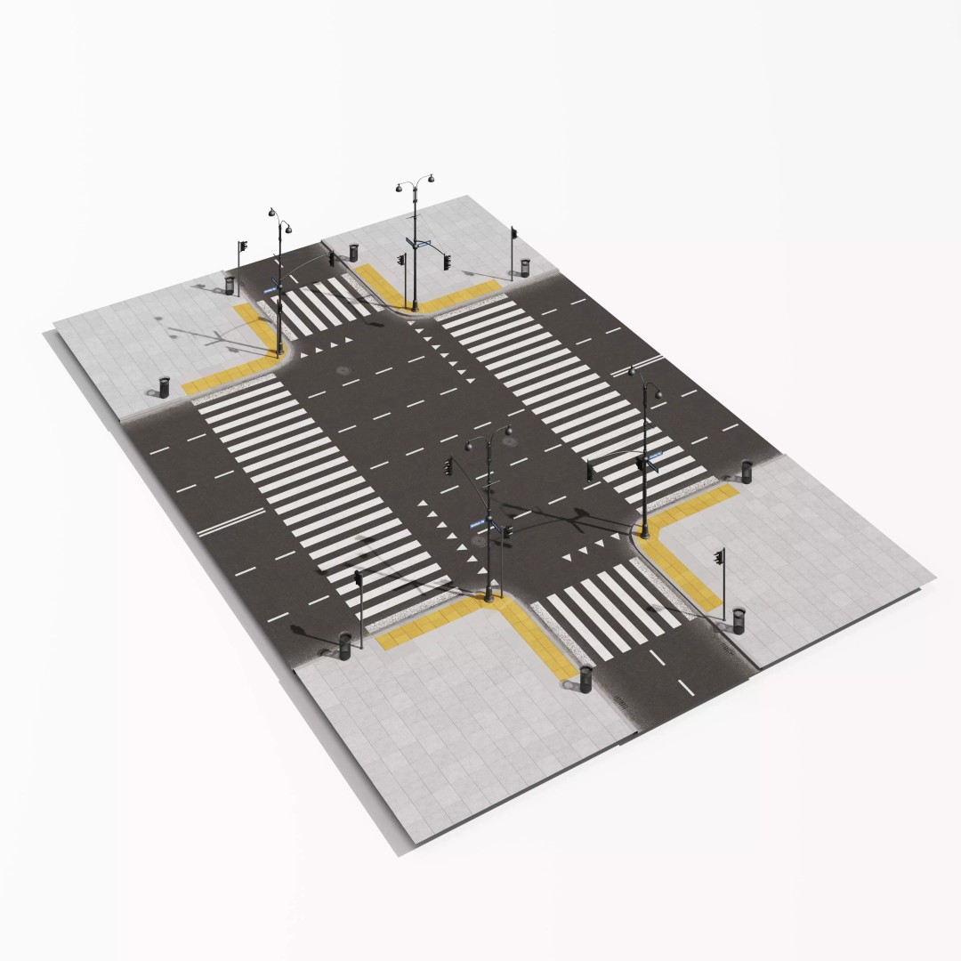 Road Segments 3D Model – Modular Infrastructure Elements, PBR - View 25