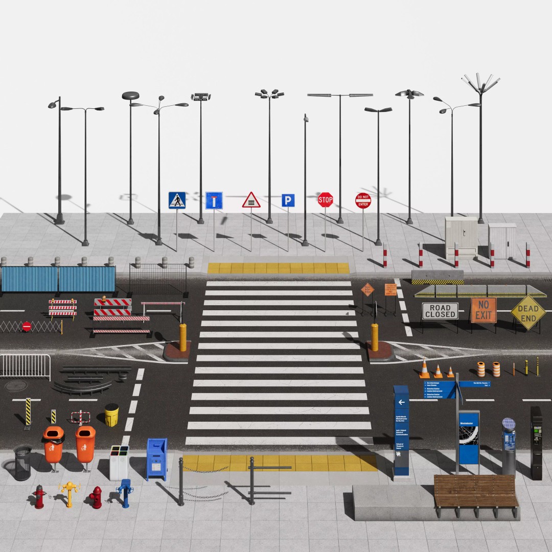 Road Segments 3D Model – Modular Infrastructure Elements, PBR - View 28