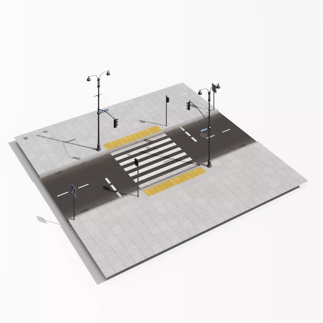 Road Segments 3D Model – Modular Infrastructure Elements, PBR - View 3