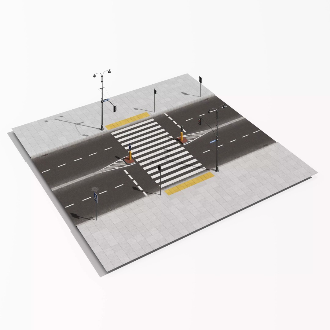 Road Segments 3D Model – Modular Infrastructure Elements, PBR - View 4