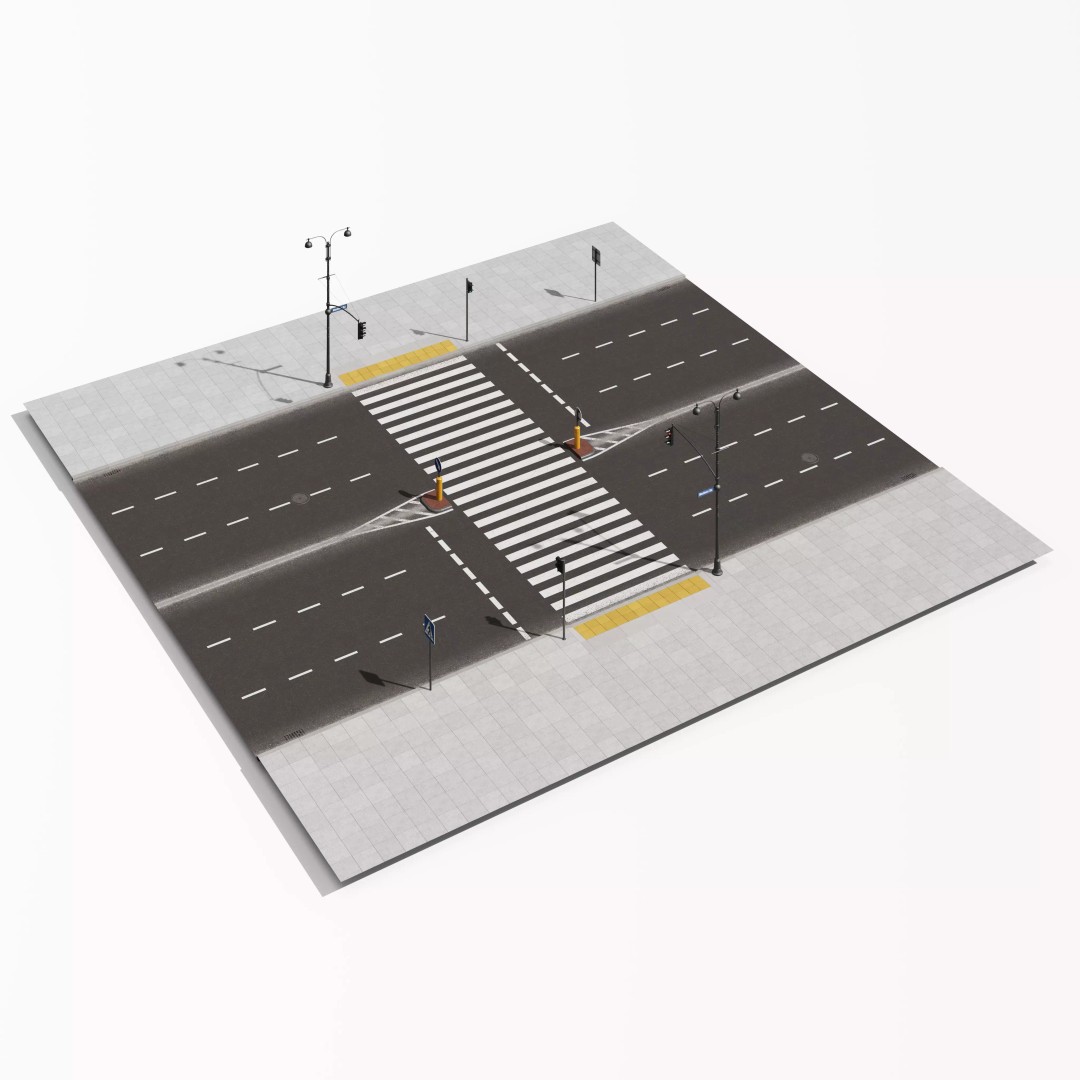 Road Segments 3D Model – Modular Infrastructure Elements, PBR - View 5
