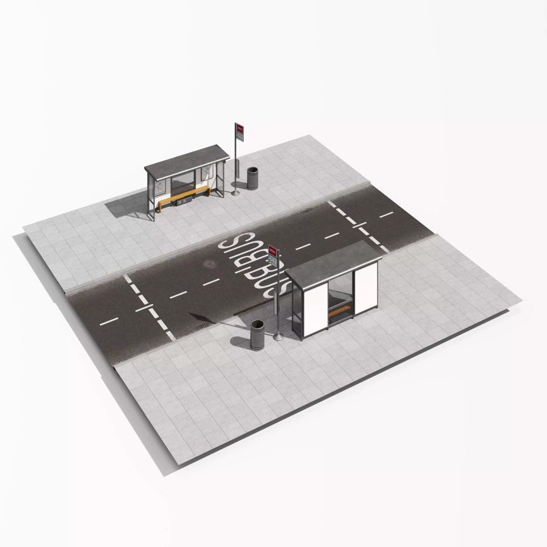 Road Segments 3D Model – Modular Infrastructure Elements, PBR - View 6