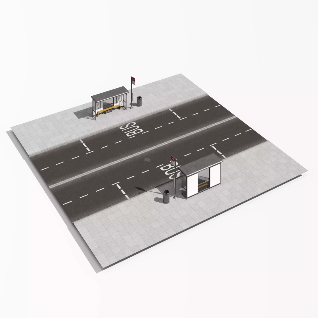 Road Segments 3D Model – Modular Infrastructure Elements, PBR - View 7