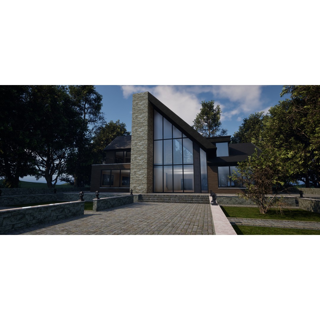 Modern A-Frame Villa 3D Model – Luxury Architectural Visualization, UE5 - View 9
