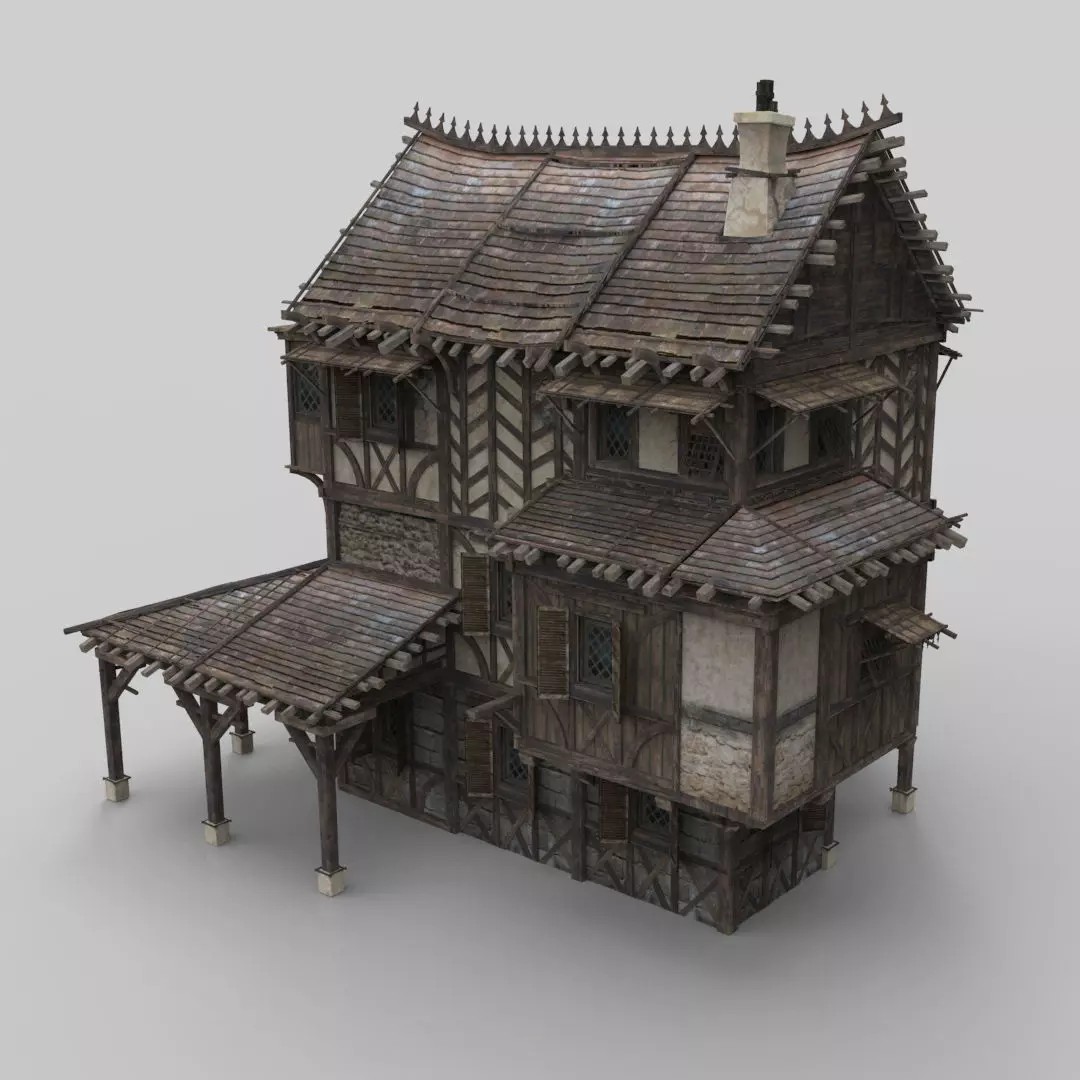 Medieval House 3D Model – Low Poly Fantasy Building, FBX & OBJ - View 2
