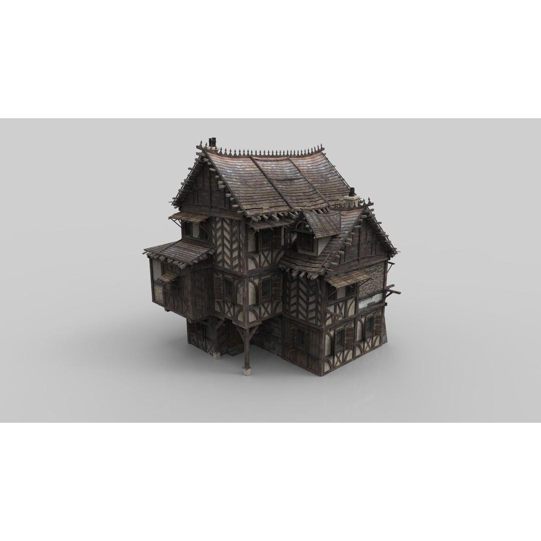 Medieval House 3D Model – Low Poly Fantasy Building, FBX & OBJ - View 3