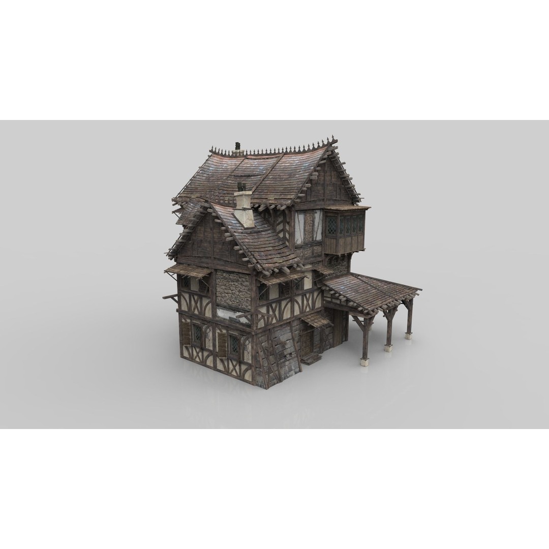 Medieval House 3D Model – Low Poly Fantasy Building, FBX & OBJ - View 4