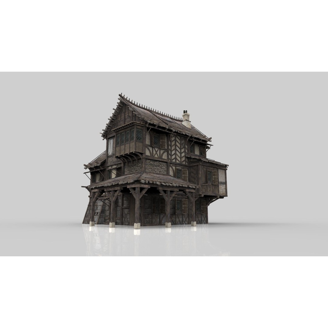 Medieval House 3D Model – Low Poly Fantasy Building, FBX & OBJ - View 6