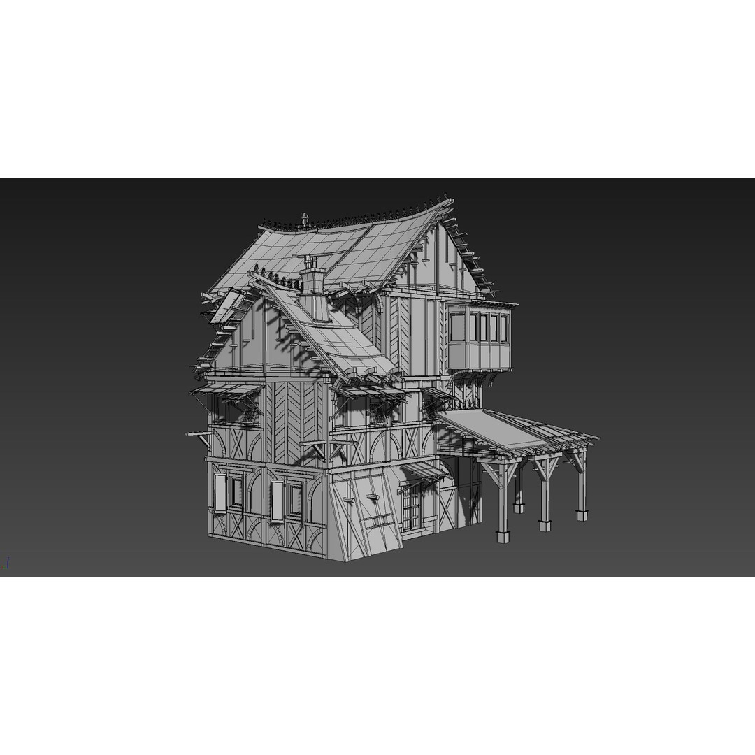 Medieval House 3D Model – Low Poly Fantasy Building, FBX & OBJ - View 8
