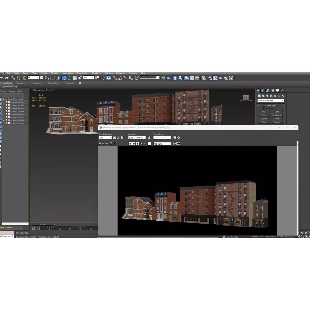 Chicago Houses 3D Model – Low Poly Exterior Building, FBX, Blender