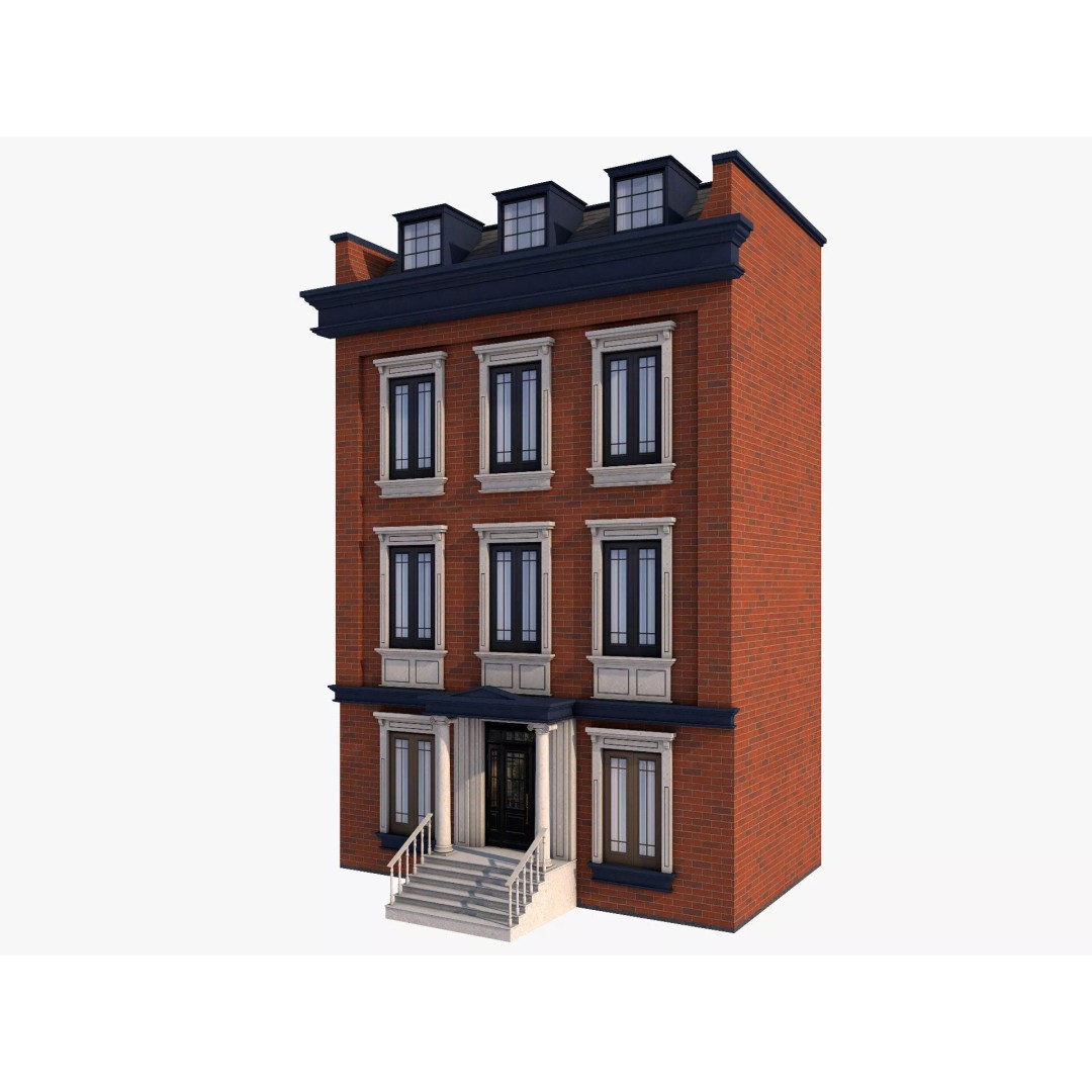Chicago Houses 3D Model – Low Poly Exterior Building, FBX, Blender - View 15