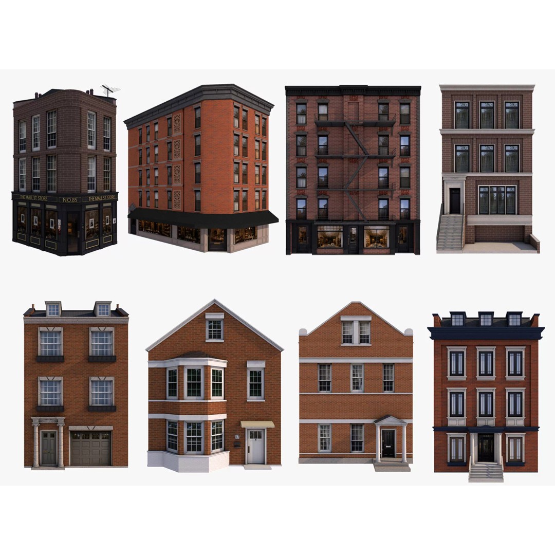 Chicago Houses 3D Model – Low Poly Exterior Building, FBX, Blender - View 2