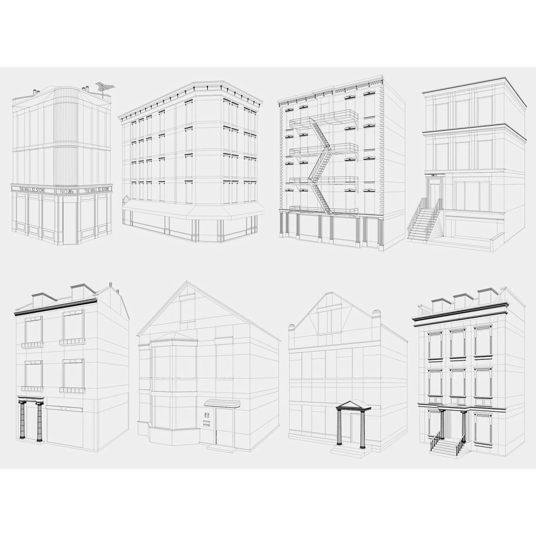 Chicago Houses 3D Model – Low Poly Exterior Building, FBX, Blender - View 3