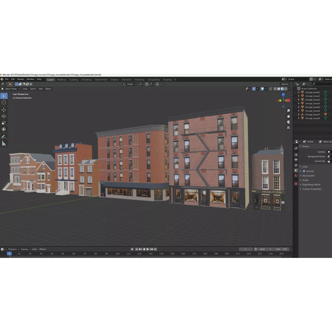 Chicago Houses 3D Model – Low Poly Exterior Building, FBX, Blender - View 30