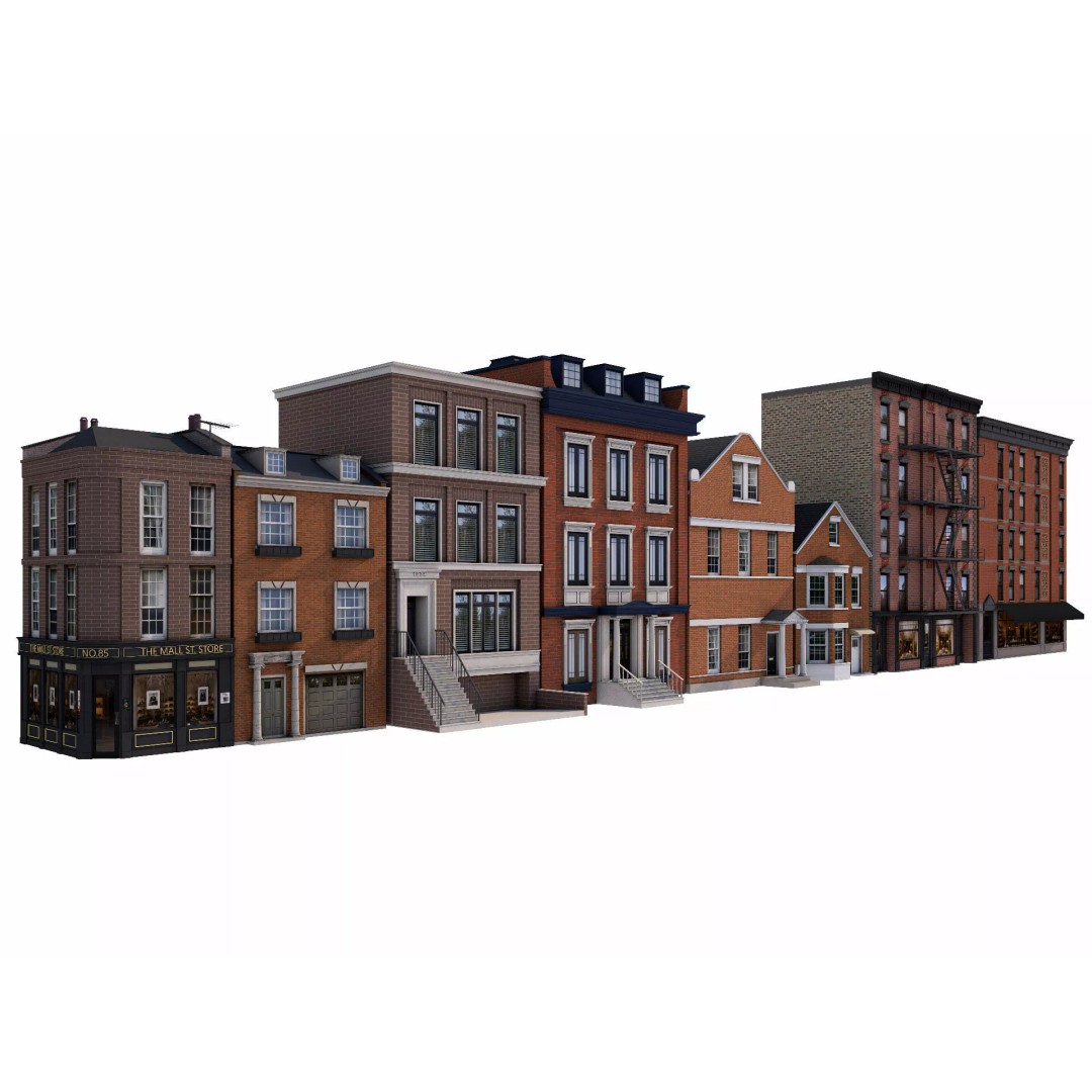 Chicago Houses 3D Model – Low Poly Exterior Building, FBX, Blender - View 4