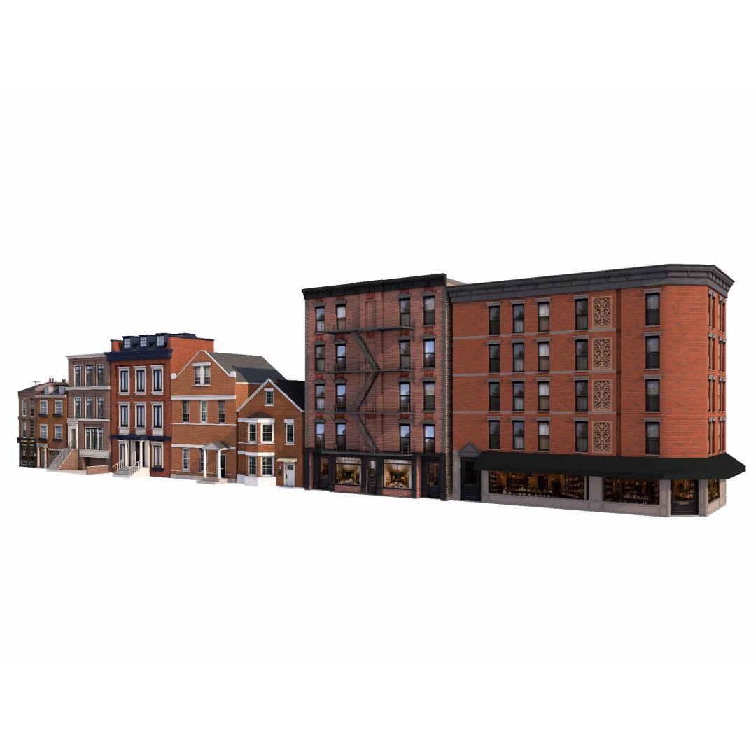 Chicago Houses 3D Model – Low Poly Exterior Building, FBX, Blender - View 5