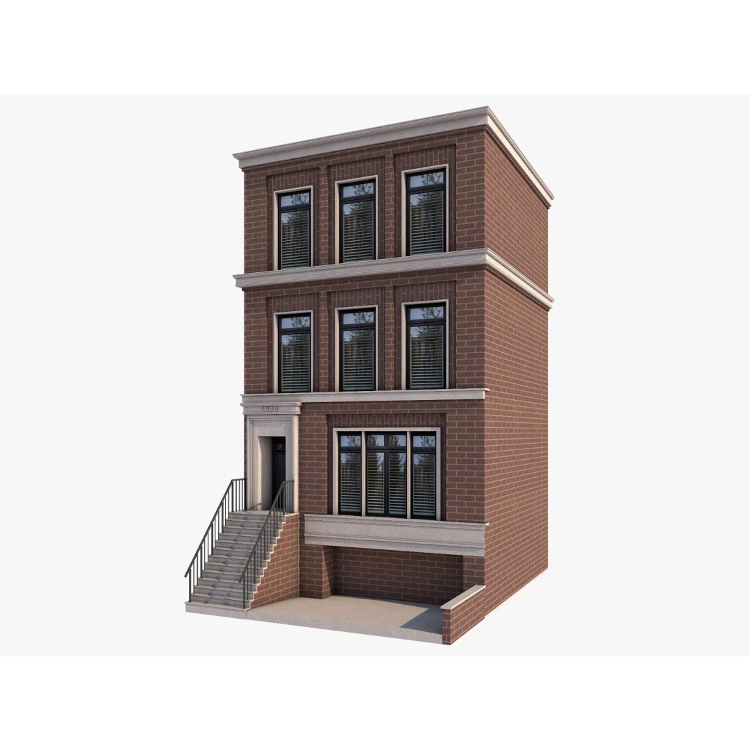 Chicago Houses 3D Model – Low Poly Exterior Building, FBX, Blender - View 6