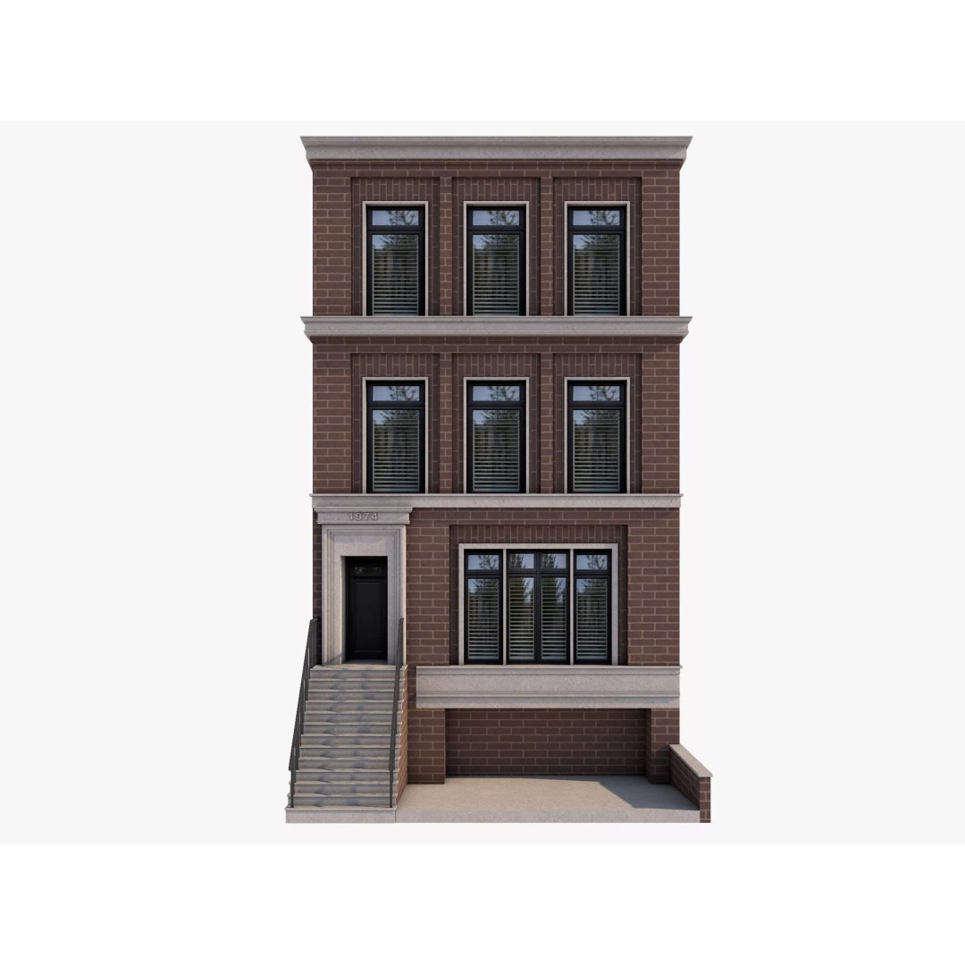 Chicago Houses 3D Model – Low Poly Exterior Building, FBX, Blender - View 7