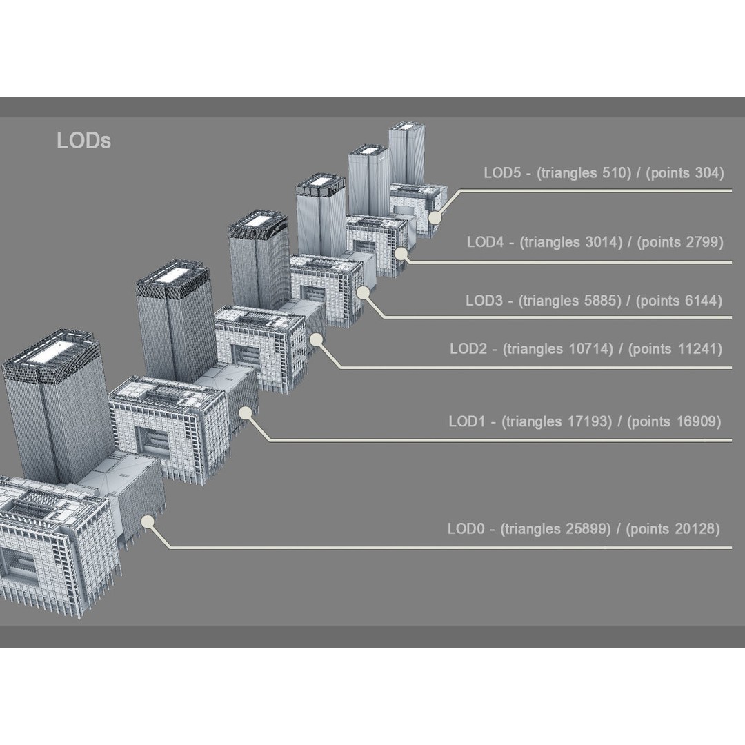 London 25 Bank Street 3D Model – Low Poly Skyscraper for Unity/Unreal - View 30