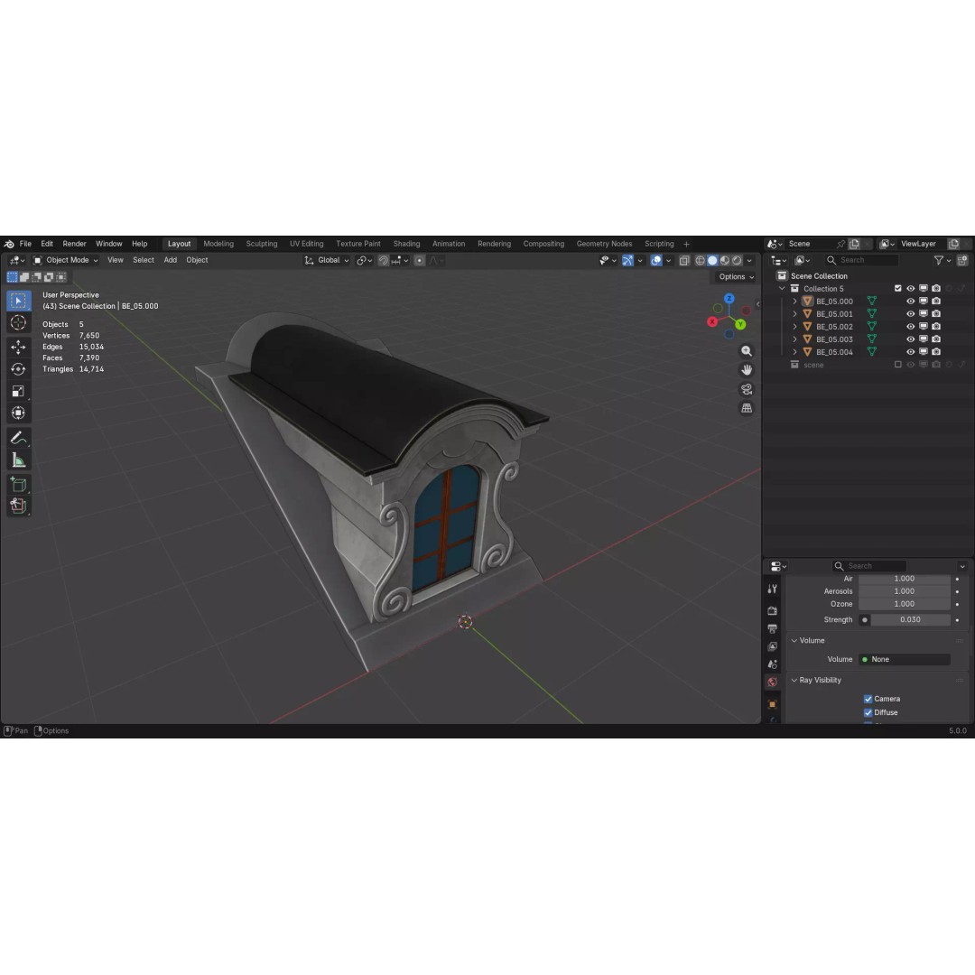 Building Element 3D Model – Low Poly Textured Asset, FBX, Blender - View 11
