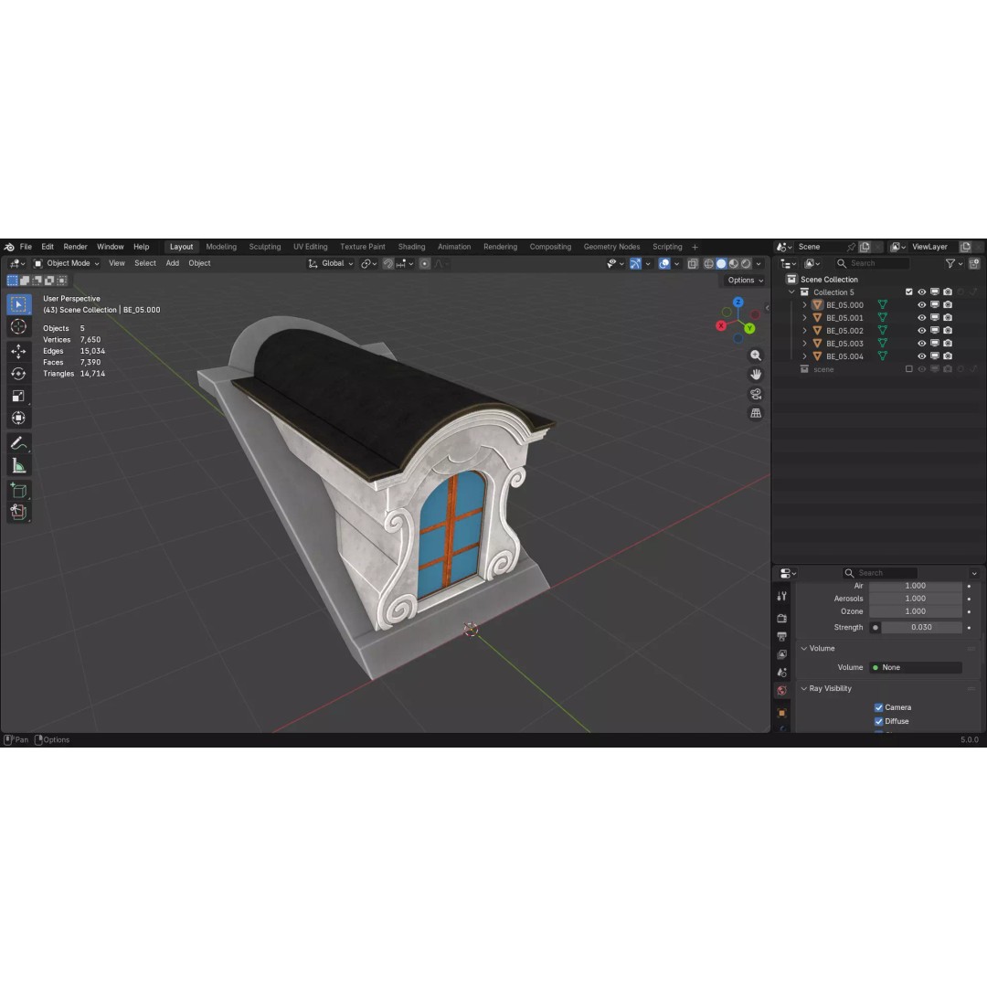 Building Element 3D Model – Low Poly Textured Asset, FBX, Blender - View 12