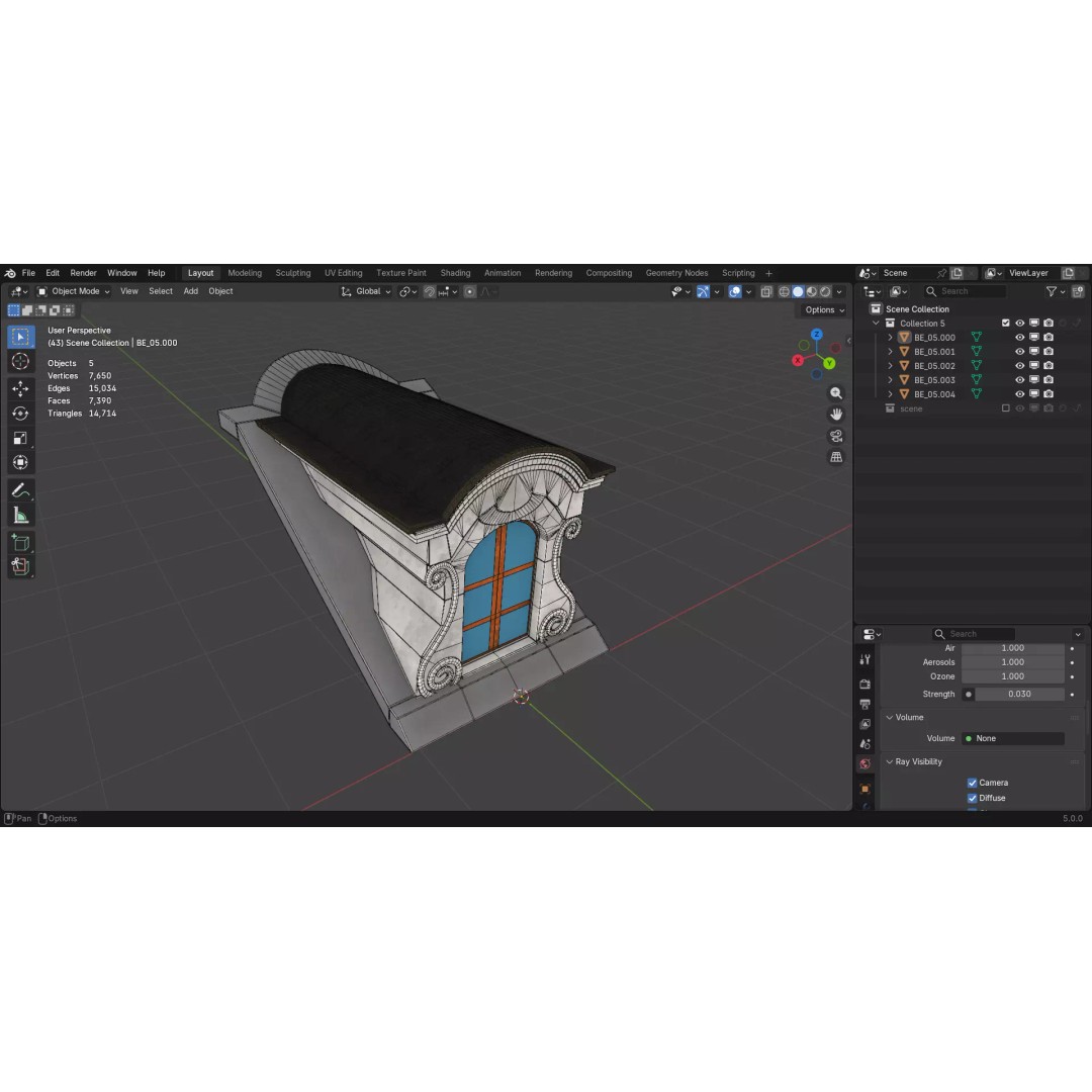 Building Element 3D Model – Low Poly Textured Asset, FBX, Blender - View 13