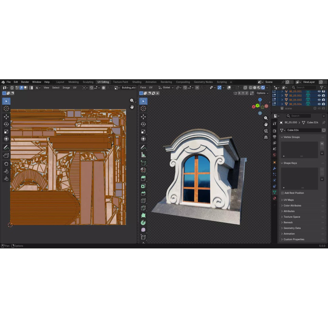 Building Element 3D Model – Low Poly Textured Asset, FBX, Blender - View 16