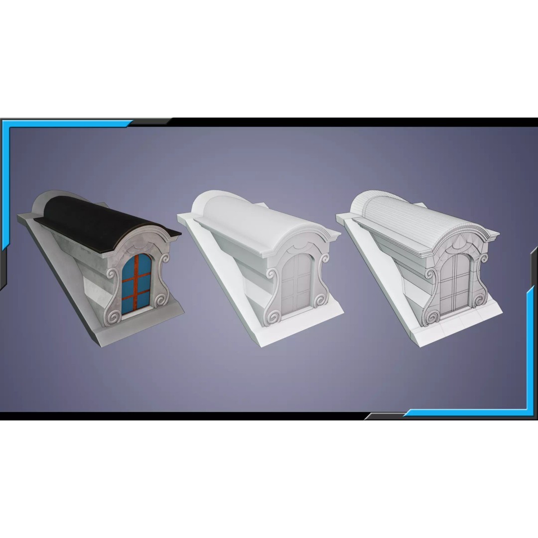 Building Element 3D Model – Low Poly Textured Asset, FBX, Blender - View 3
