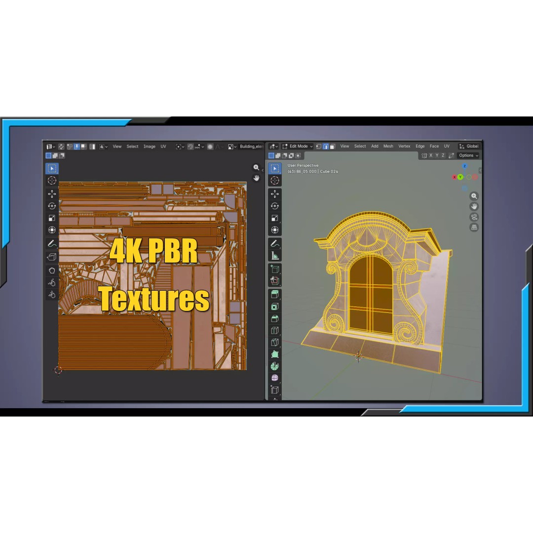 Building Element 3D Model – Low Poly Textured Asset, FBX, Blender - View 7