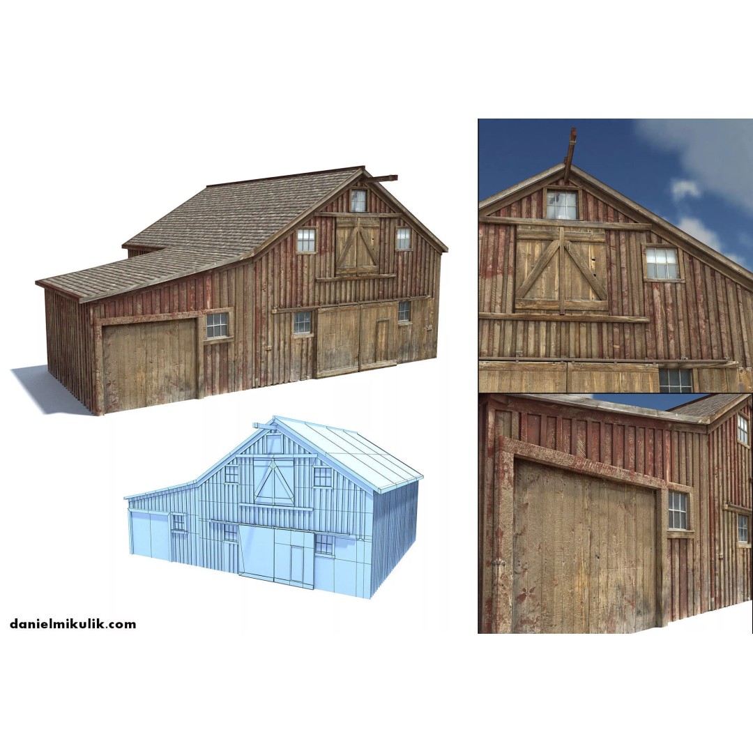 Wild West Barn 3D Model – Low Poly Game Asset, FBX & OBJ - View 2