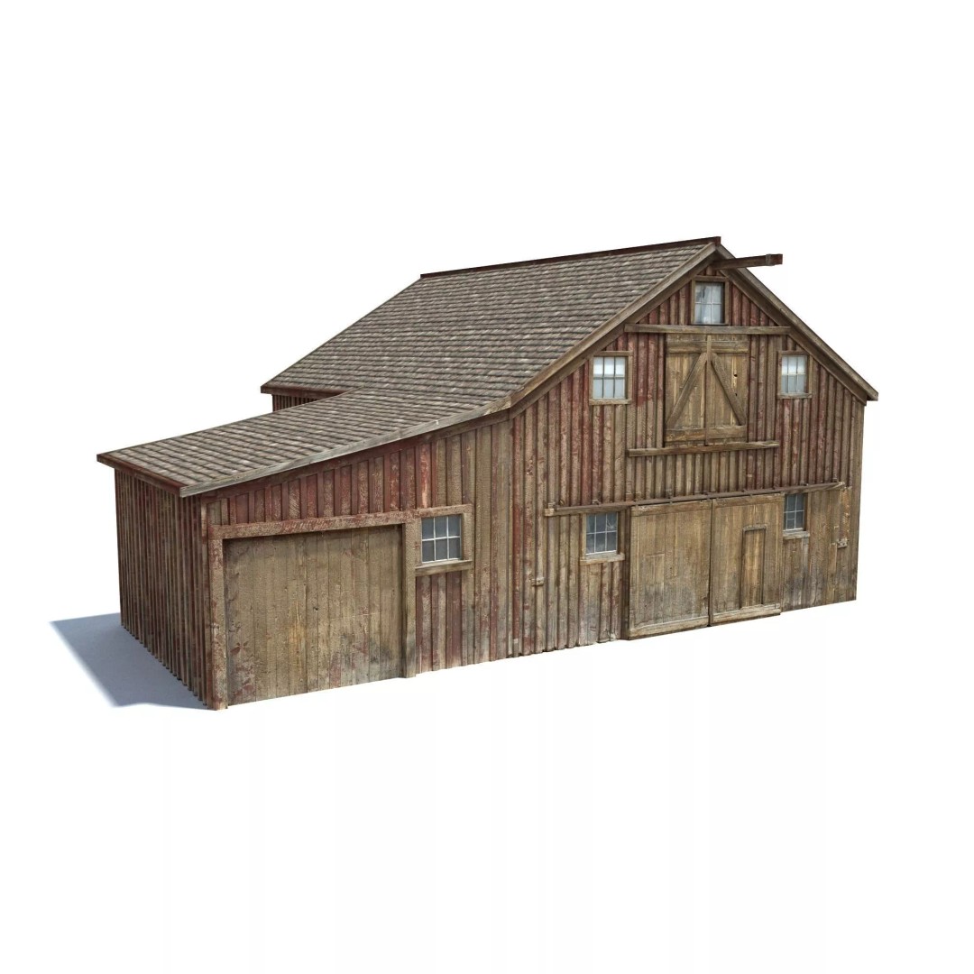 Wild West Barn 3D Model – Low Poly Game Asset, FBX & OBJ - View 3