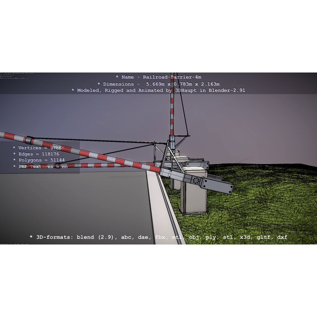 Railroad Barrier 3D Model – Animated High Poly, FBX, Game Asset