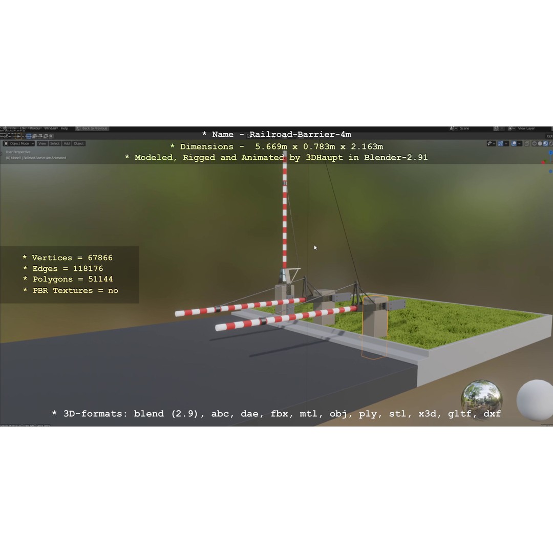Railroad Barrier 3D Model – Animated High Poly, FBX, Game Asset - View 100