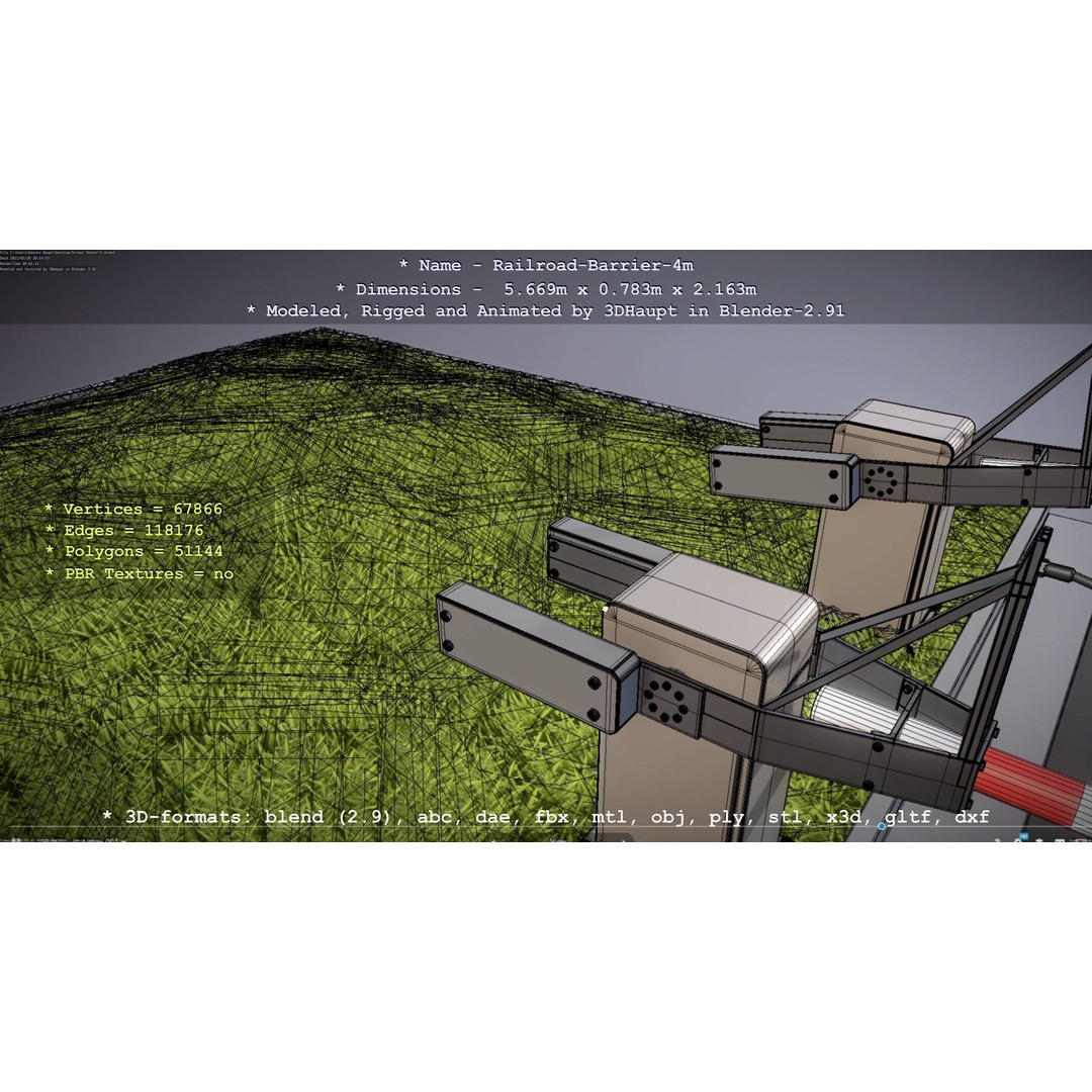 Railroad Barrier 3D Model – Animated High Poly, FBX, Game Asset - View 101