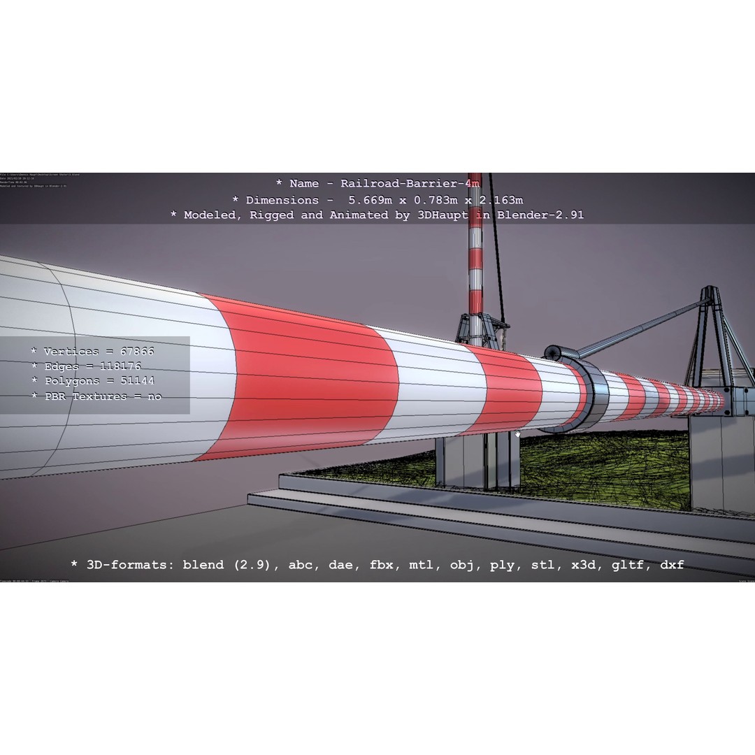Railroad Barrier 3D Model – Animated High Poly, FBX, Game Asset - View 13