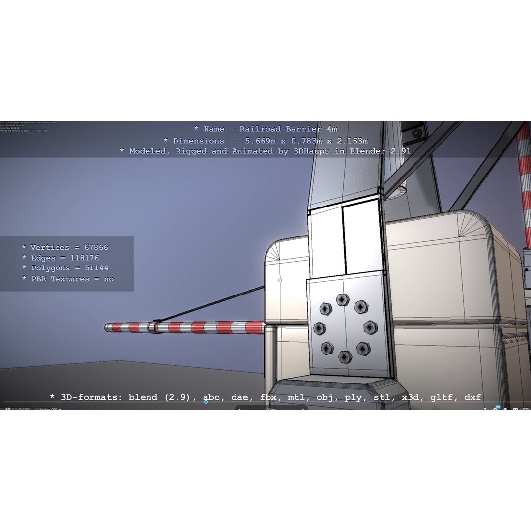 Railroad Barrier 3D Model – Animated High Poly, FBX, Game Asset - View 15