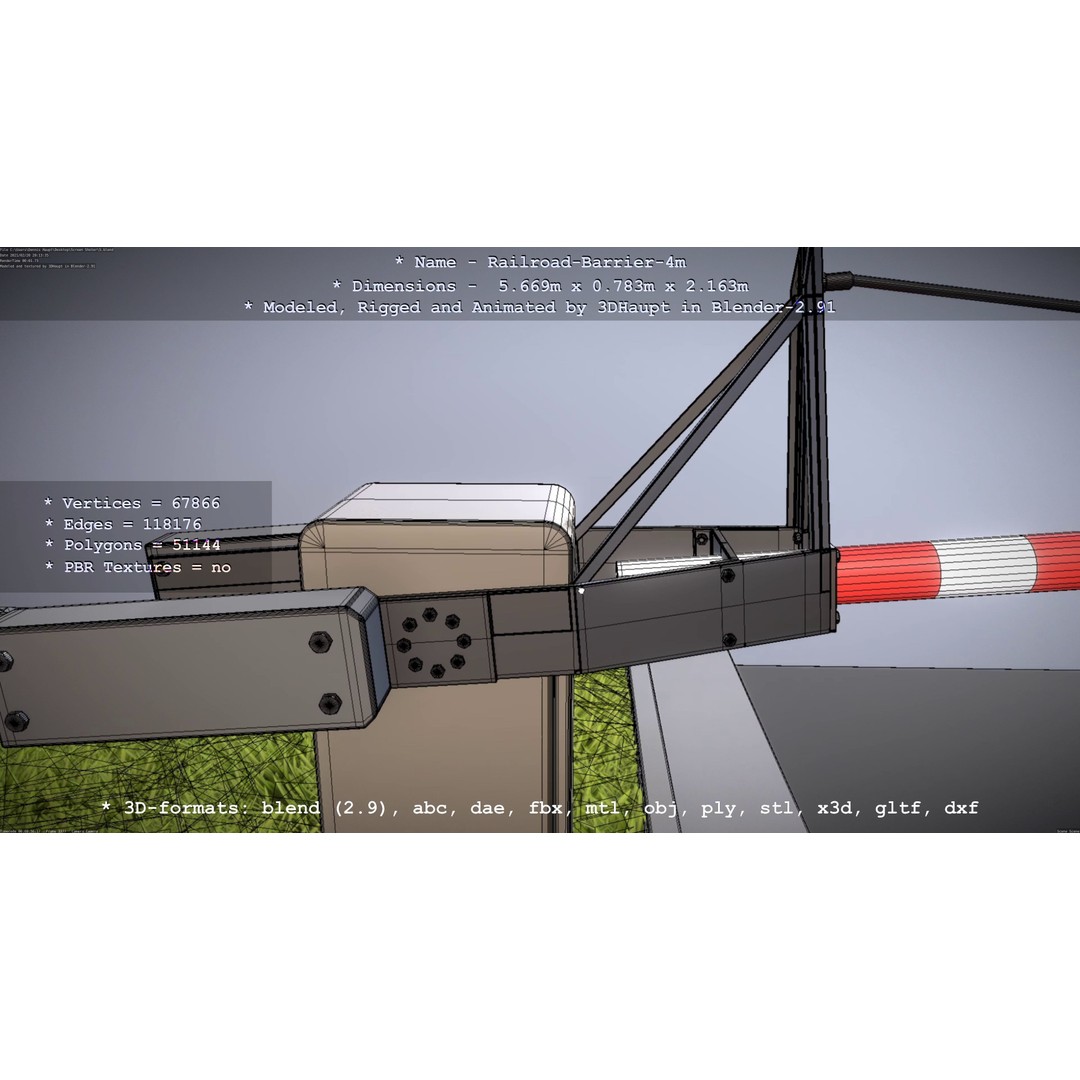 Railroad Barrier 3D Model – Animated High Poly, FBX, Game Asset - View 18