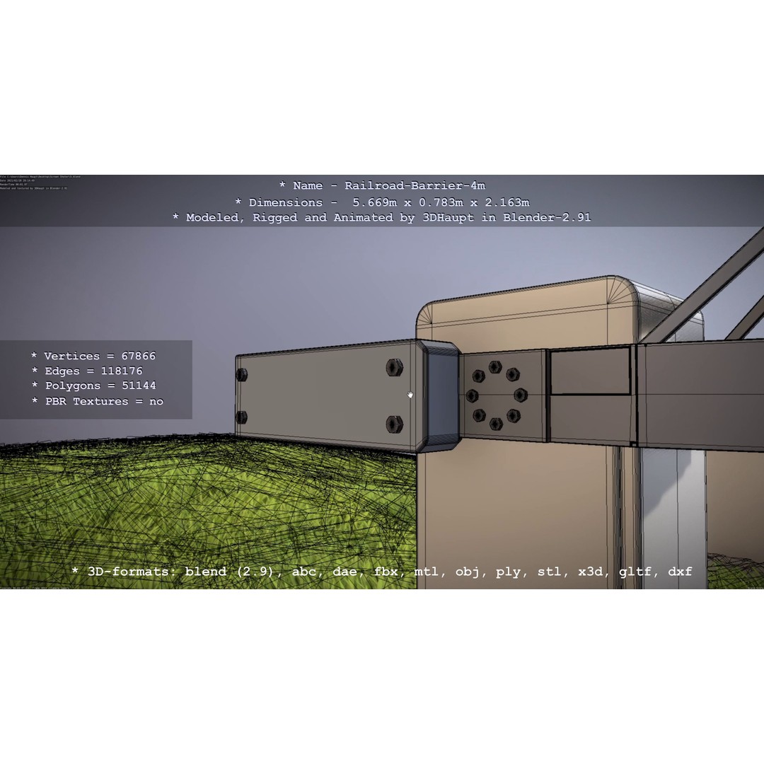 Railroad Barrier 3D Model – Animated High Poly, FBX, Game Asset - View 22