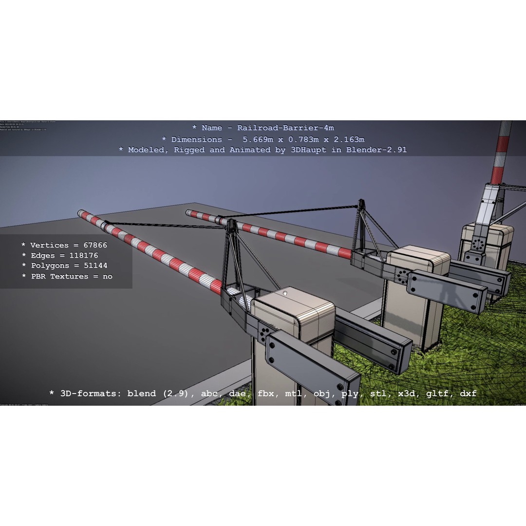 Railroad Barrier 3D Model – Animated High Poly, FBX, Game Asset - View 27