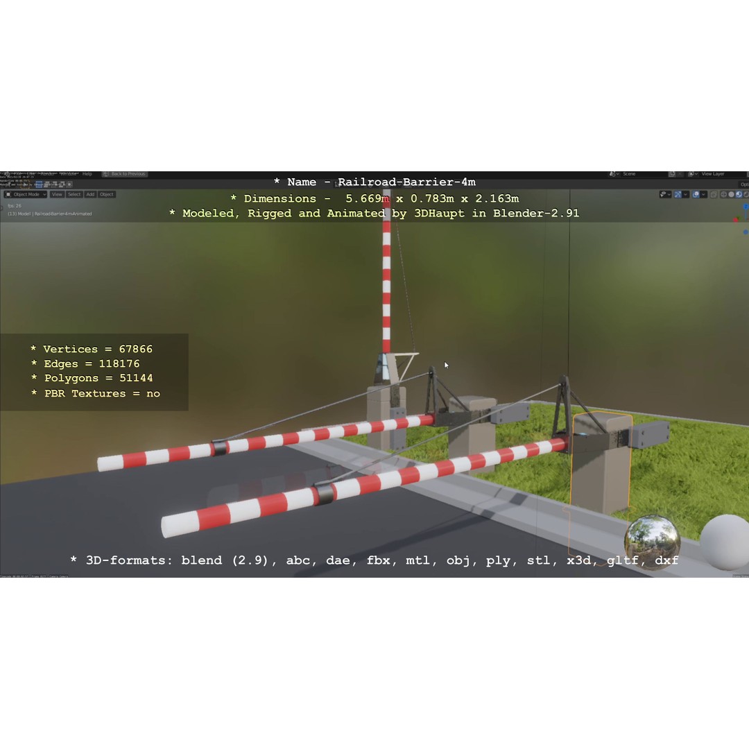 Railroad Barrier 3D Model – Animated High Poly, FBX, Game Asset - View 29