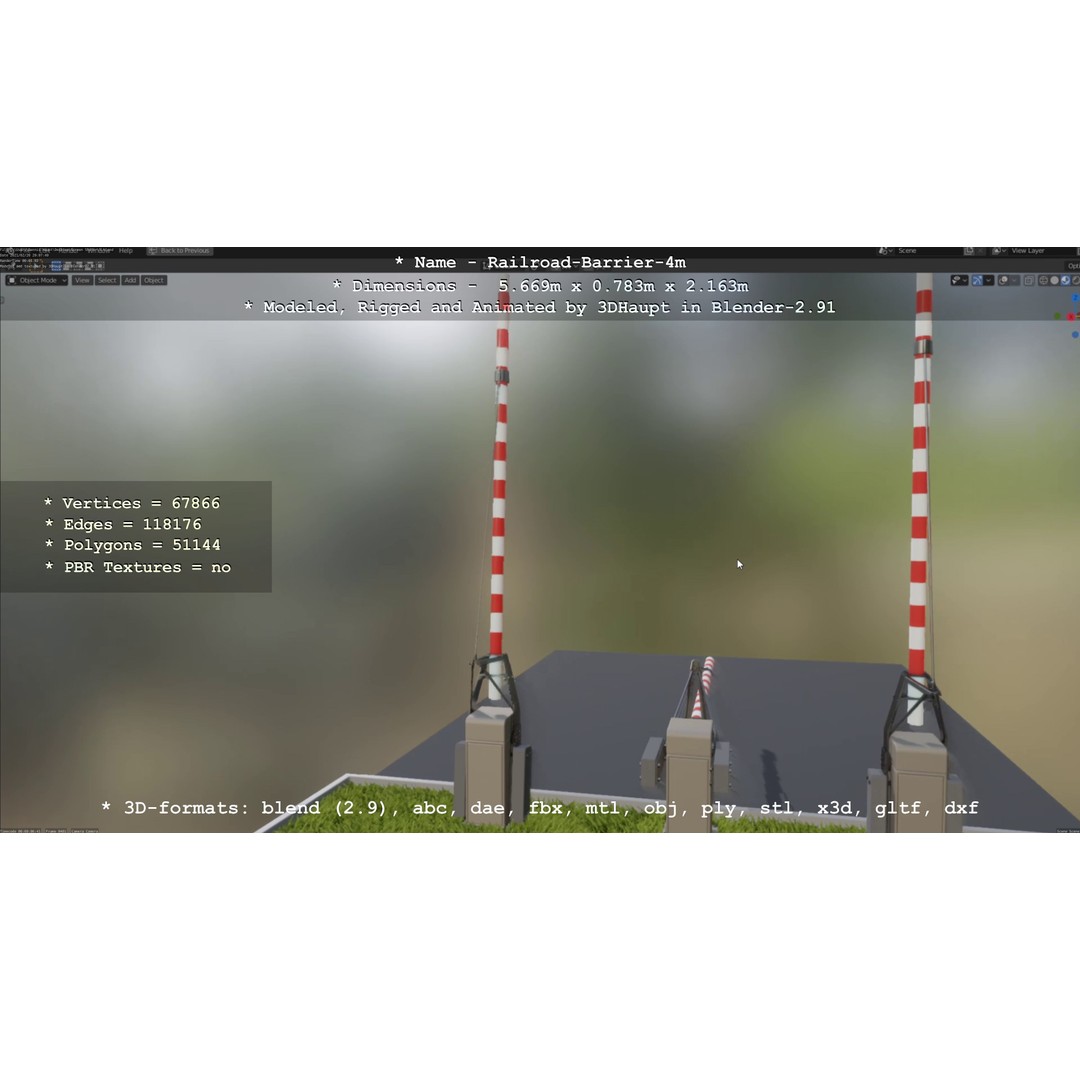 Railroad Barrier 3D Model – Animated High Poly, FBX, Game Asset - View 3